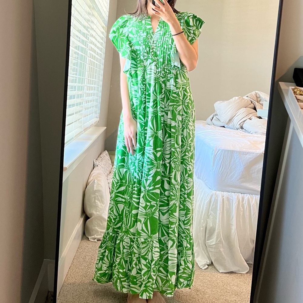 NWT Anthropologie Maeve Green Maxi Kaftan Dress